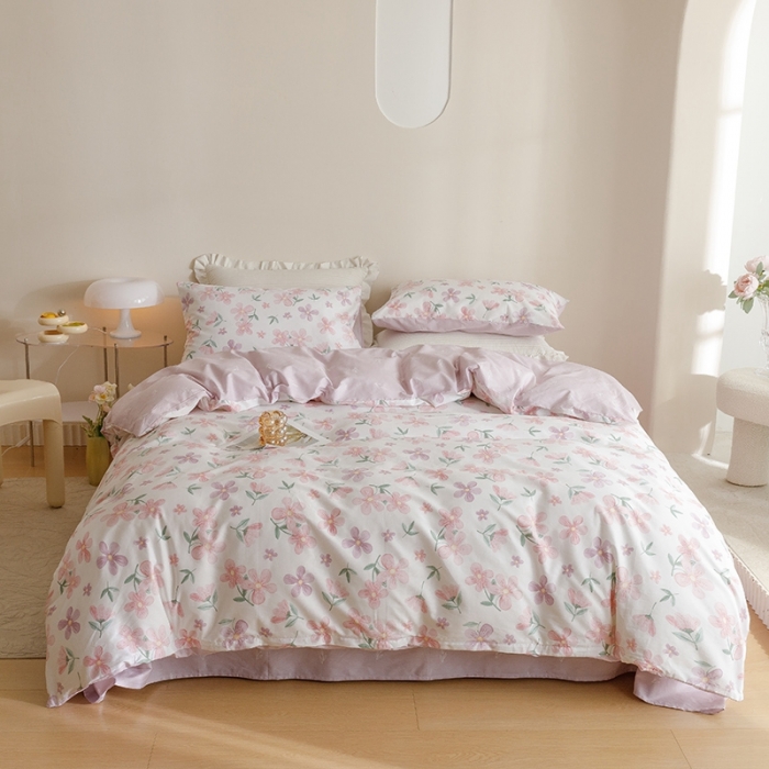 91家纺网 家纺一手货源 找家纺 沐棉家居 2023新款13372小清新全棉印花四件套 萱花