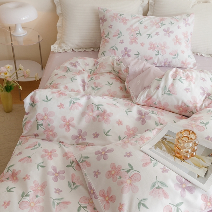 91家纺网 家纺一手货源 找家纺 沐棉家居 2023新款13372小清新全棉印花四件套 萱花