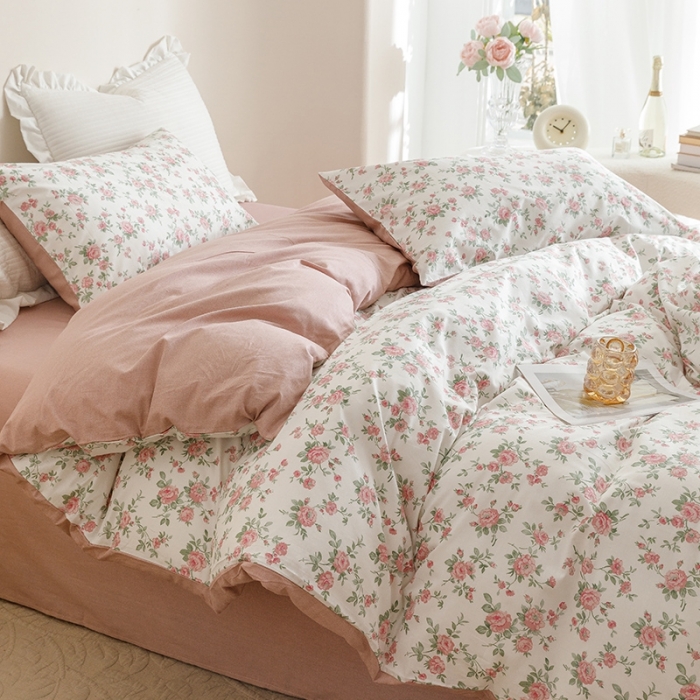 91家纺网 家纺一手货源 找家纺 沐棉家居 2023新款13372小清新全棉印花四件套 花妍