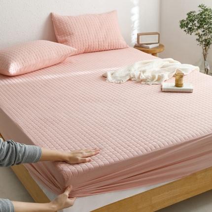 91家纺网 家纺一手货源 找家纺 忘忧草 2023新款全棉色织水洗棉夹棉床笠纯棉无印风格纯色 格韵-粉玉