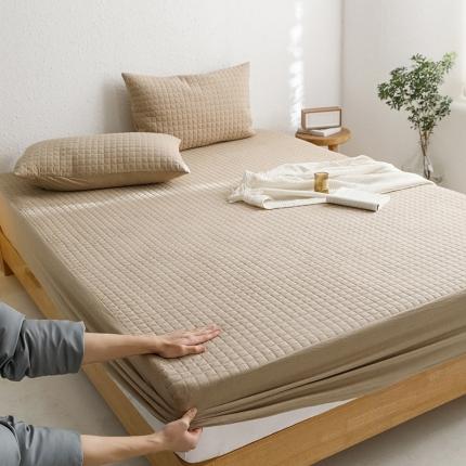 91家纺网 家纺一手货源 找家纺 忘忧草 2023新款全棉色织水洗棉夹棉床笠纯棉无印风格纯色 格韵-卡其