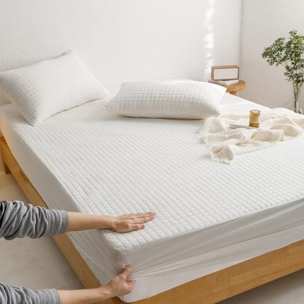 91家纺网 家纺一手货源 找家纺 忘忧草 2023新款全棉色织水洗棉夹棉床笠纯棉无印风格纯色 格韵-雅白