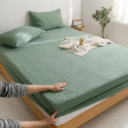 忘忧草 2023新款全棉色织水洗棉夹棉床笠纯棉无印风格纯色 格韵-豆绿