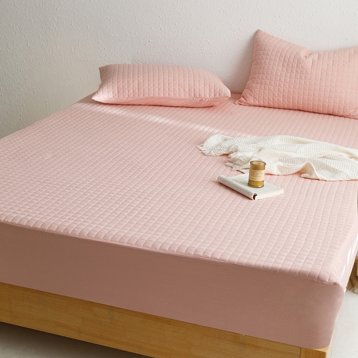 91家纺网 家纺一手货源 找家纺 忘忧草 2023新款全棉色织水洗棉夹棉床笠纯棉无印风格纯色 格韵-粉玉