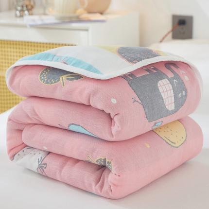 乐家毛巾被 2023新款A类母婴级AB版六层全棉纱布毯 苹果象粉色