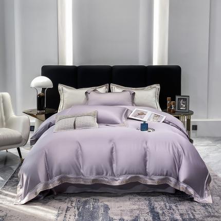 91家纺网 家纺一手货源 找家纺 （总）娇逸 2024新款60支天丝素色绣边镂空款四件套-奈斯