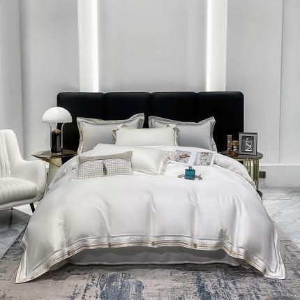 91家纺网 家纺一手货源 找家纺 （总）娇逸 2024新款60支天丝素色绣边镂空款四件套-奈斯