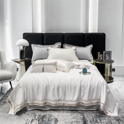 91家纺网 家纺一手货源 找家纺 （总）娇逸 2025新款60支天丝素色绣边镂空款夏被-奈斯