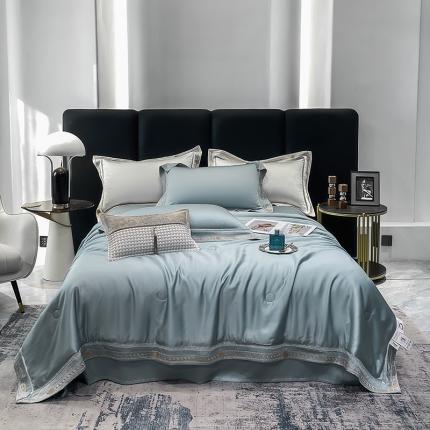 91家纺网 家纺一手货源 找家纺 娇逸 2025新款60支天丝素色绣边镂空款夏被-奈斯 品月蓝
