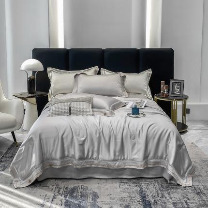 91家纺网 家纺一手货源 找家纺 （总）娇逸 2025新款60支天丝素色绣边镂空款夏被-奈斯