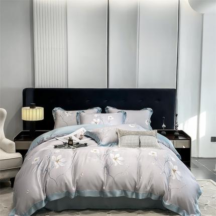 91家纺网 家纺一手货源 找家纺 娇逸 2023新款60天丝印花系列四件套 叶姿