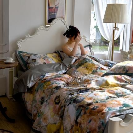 91家纺网 家纺一手货源 找家纺 由丽 2025年数码印花复古风四件套 伊澄