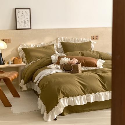 91家纺网 家纺一手货源 找家纺 六巷胡同 2023新款轻法式复古风水洗棉四件套 复古-咸菜绿