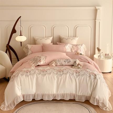 91家纺网 家纺一手货源 找家纺 馨蕊 2023春夏新品轻奢风100支高定系列四件套 玛奇朵-初夏粉