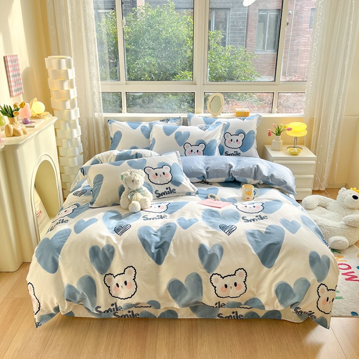 91家纺网 家纺一手货源 找家纺 铭成家纺 2024新款全棉小清新系列四件套（预留缩水） 波波熊