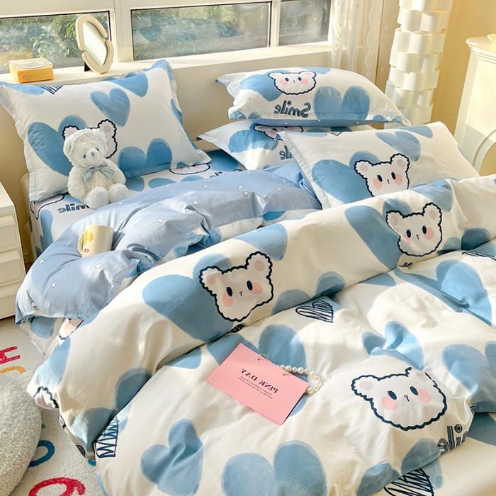 91家纺网 家纺一手货源 找家纺 铭成家纺 2024新款全棉小清新系列四件套（预留缩水） 波波熊