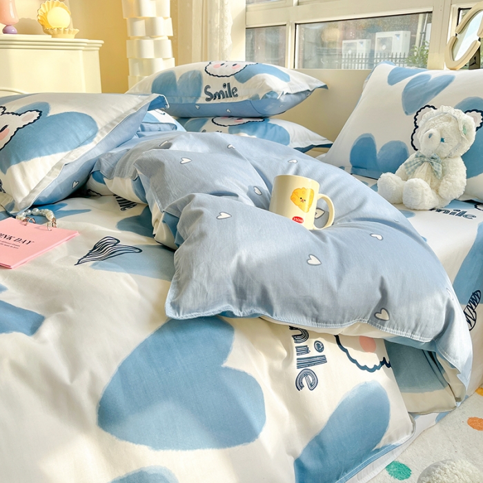 91家纺网 家纺一手货源 找家纺 铭成家纺 2024新款全棉小清新系列四件套（预留缩水） 波波熊