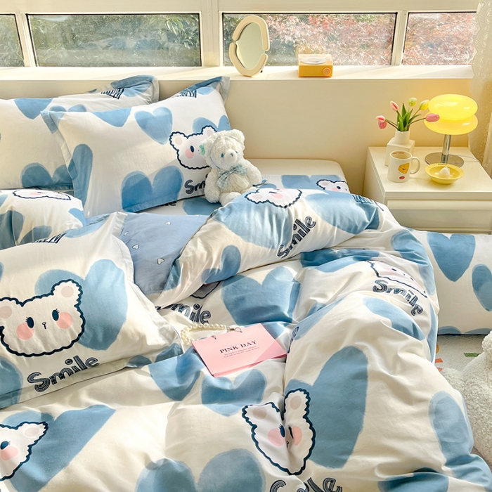 91家纺网 家纺一手货源 找家纺 铭成家纺 2024新款全棉小清新系列四件套（预留缩水） 波波熊