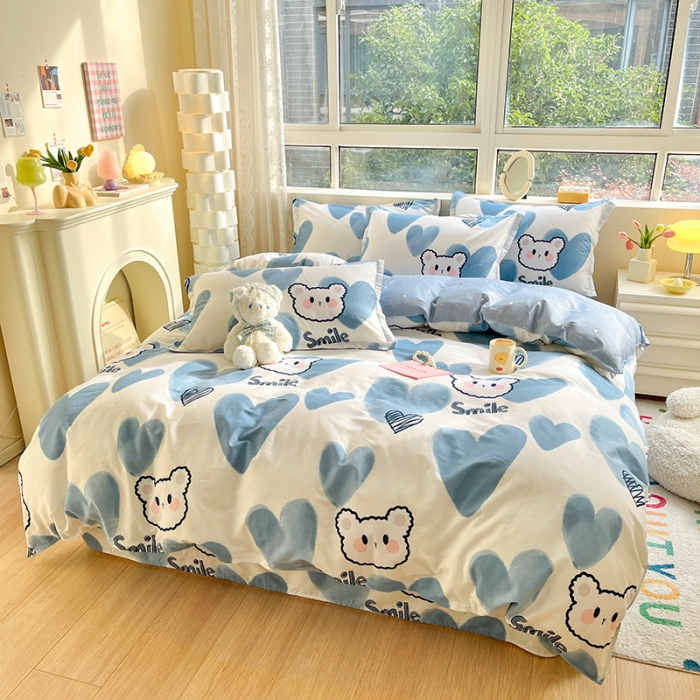91家纺网 家纺一手货源 找家纺 铭成家纺 2024新款全棉小清新系列四件套（预留缩水） 波波熊