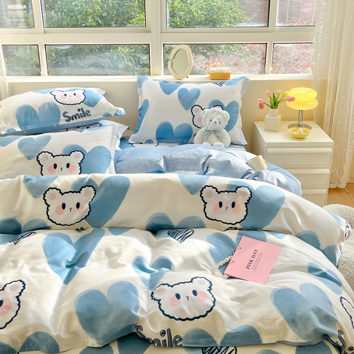 91家纺网 家纺一手货源 找家纺 铭成家纺 2024新款全棉小清新系列四件套（预留缩水） 波波熊