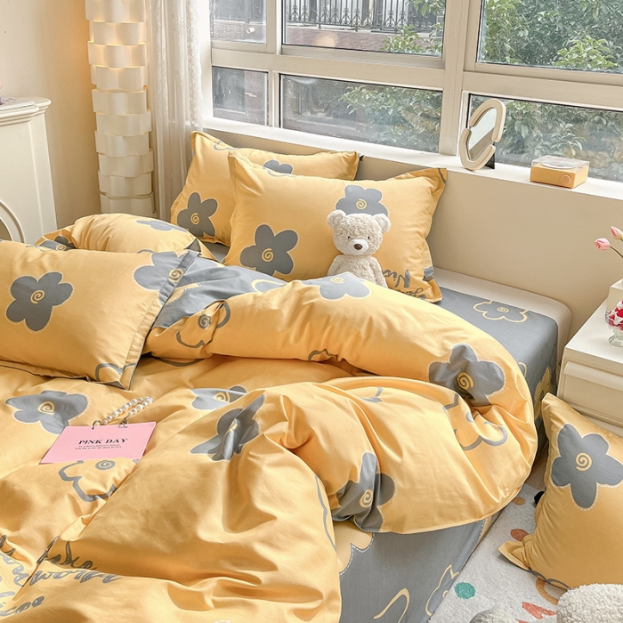 91家纺网 家纺一手货源 找家纺 铭成家纺 2024新款全棉小清新系列四件套（预留缩水） 花怡梦-黄