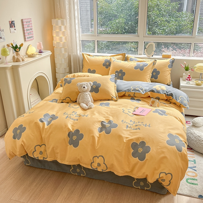 91家纺网 家纺一手货源 找家纺 铭成家纺 2024新款全棉小清新系列四件套（预留缩水） 花怡梦-黄