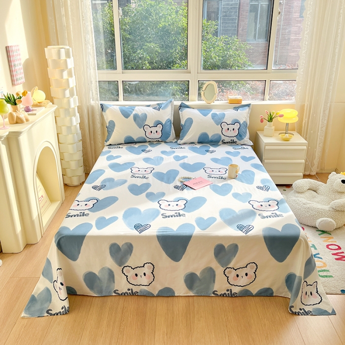 91家纺网 家纺一手货源 找家纺 铭成家纺 2024新款全棉小清新系列单床单 波波熊