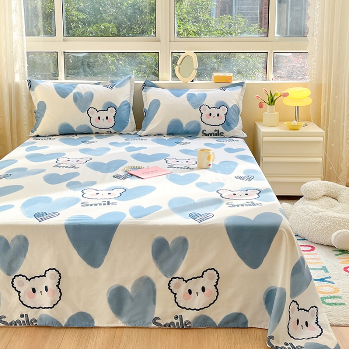 91家纺网 家纺一手货源 找家纺 铭成家纺 2024新款全棉小清新系列单床单 波波熊