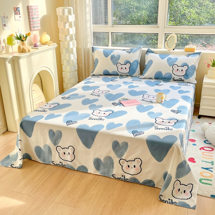 91家纺网 家纺一手货源 找家纺 铭成家纺 2024新款全棉小清新系列单床单 波波熊