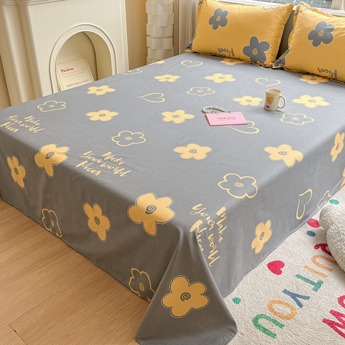 91家纺网 家纺一手货源 找家纺 铭成家纺 2024新款全棉小清新系列单床单 花怡梦-黄