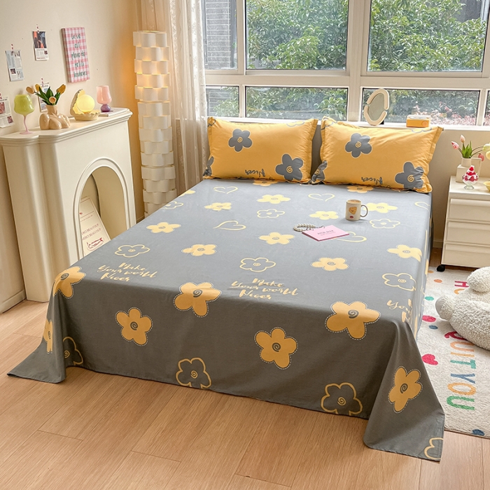 91家纺网 家纺一手货源 找家纺 铭成家纺 2024新款全棉小清新系列单床单 花怡梦-黄