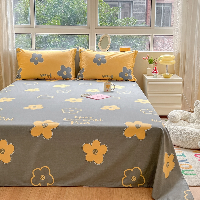 91家纺网 家纺一手货源 找家纺 铭成家纺 2024新款全棉小清新系列单床单 花怡梦-黄