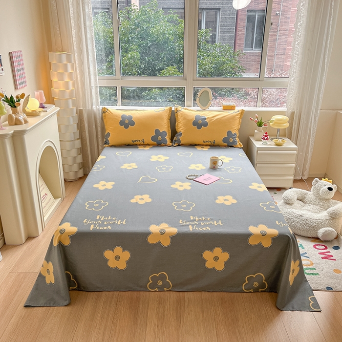 91家纺网 家纺一手货源 找家纺 铭成家纺 2024新款全棉小清新系列单床单 花怡梦-黄