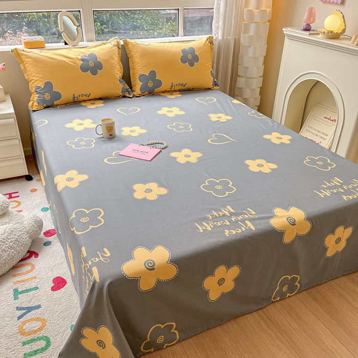 91家纺网 家纺一手货源 找家纺 铭成家纺 2024新款全棉小清新系列单床单 花怡梦-黄