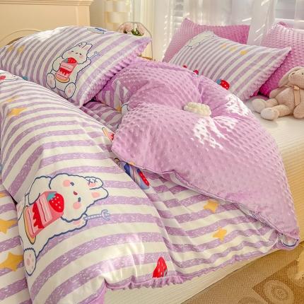 91家纺网 家纺一手货源 找家纺 （总）梦家居 2023新款全棉加安抚豆豆绒被套两件套三件套