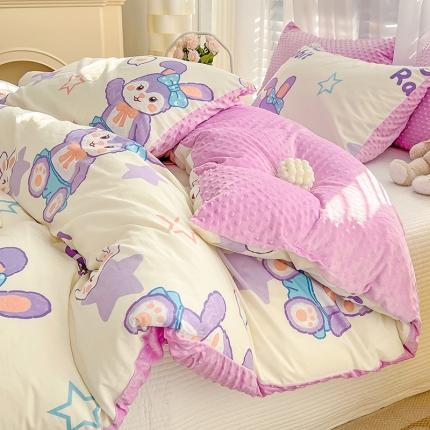 91家纺网 家纺一手货源 找家纺 （总）梦家居 2023新款全棉加安抚豆豆绒被套两件套三件套