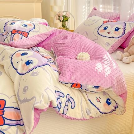 91家纺网 家纺一手货源 找家纺 （总）梦家居 2023新款全棉加安抚豆豆绒被套两件套三件套