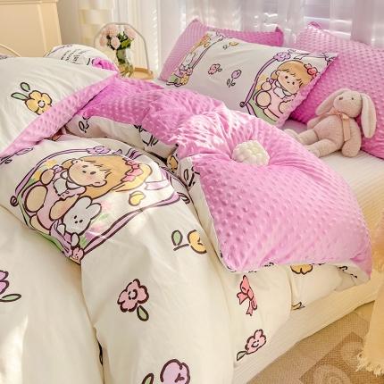 91家纺网 家纺一手货源 找家纺 （总）梦家居 2023新款全棉加安抚豆豆绒被套两件套三件套