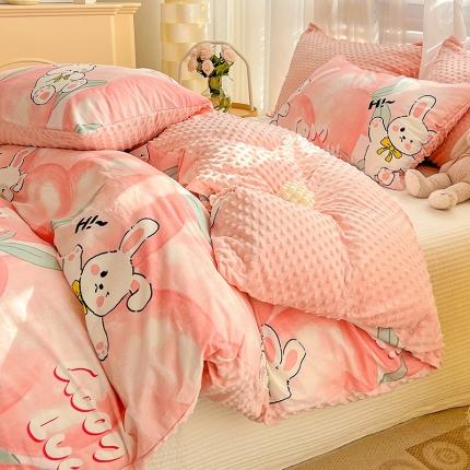 91家纺网 家纺一手货源 找家纺 （总）梦家居 2023新款全棉加安抚豆豆绒被套两件套三件套