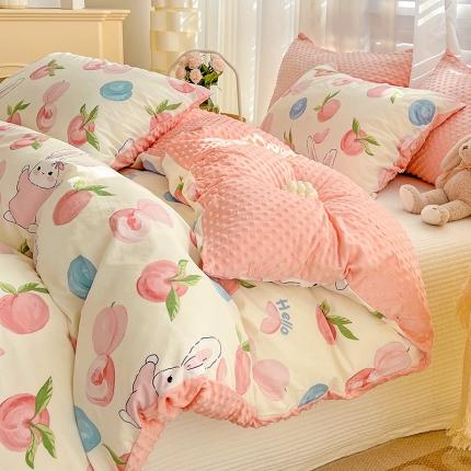 91家纺网 家纺一手货源 找家纺 （总）梦家居 2023新款全棉加安抚豆豆绒被套两件套三件套