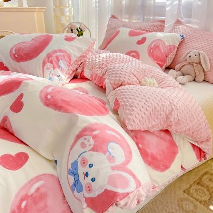 91家纺网 家纺一手货源 找家纺 （总）梦家居 2023新款全棉加安抚豆豆绒被套两件套三件套