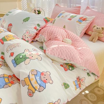 91家纺网 家纺一手货源 找家纺 （总）梦家居 2023新款全棉加安抚豆豆绒被套两件套三件套