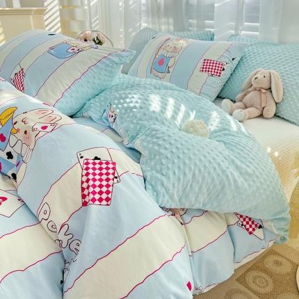 91家纺网 家纺一手货源 找家纺 （总）梦家居 2023新款全棉加安抚豆豆绒被套两件套三件套