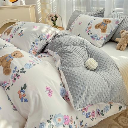 91家纺网 家纺一手货源 找家纺 （总）梦家居 2023新款全棉加安抚豆豆绒被套两件套三件套