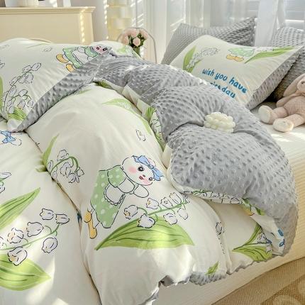 91家纺网 家纺一手货源 找家纺 （总）梦家居 2023新款全棉加安抚豆豆绒被套两件套三件套