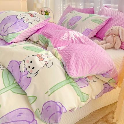 91家纺网 家纺一手货源 找家纺 （总）梦家居 2023新款全棉加安抚豆豆绒被套两件套三件套