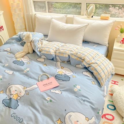 91家纺网 家纺一手货源 找家纺 铭成家纺 2024新款全棉小清新系列单被套（预留缩水） 玉桂兔