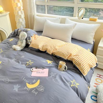 91家纺网 家纺一手货源 找家纺 铭成家纺 2024新款全棉小清新系列单被套（预留缩水） 月光旅程-灰