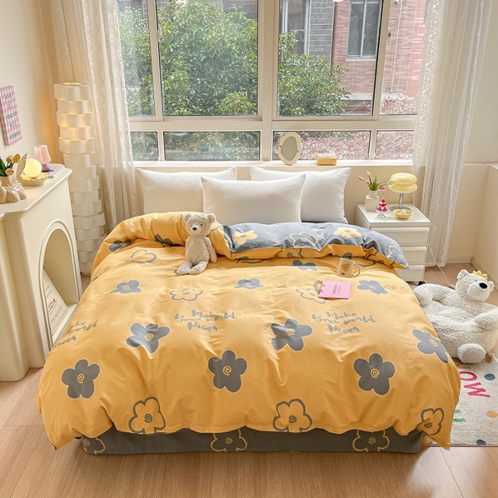 91家纺网 家纺一手货源 找家纺 铭成家纺 2024新款全棉小清新系列单被套（预留缩水） 花怡梦-黄