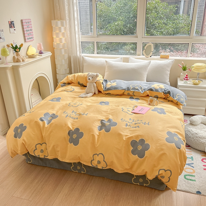 91家纺网 家纺一手货源 找家纺 铭成家纺 2024新款全棉小清新系列单被套（预留缩水） 花怡梦-黄